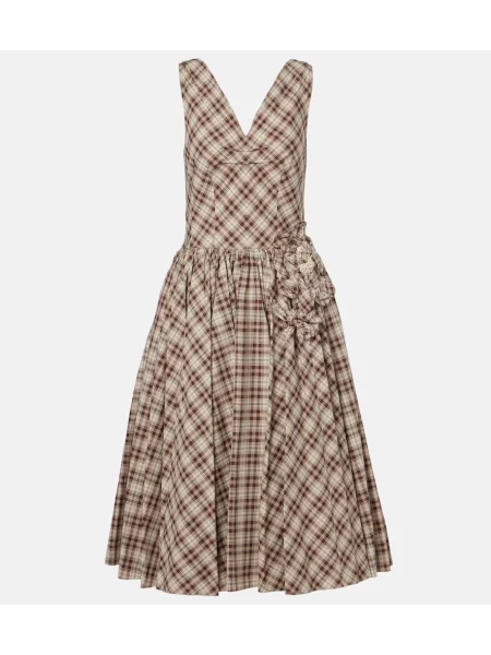 Sukienka midi Prada w kratę popelinowa garniturowa brązowa