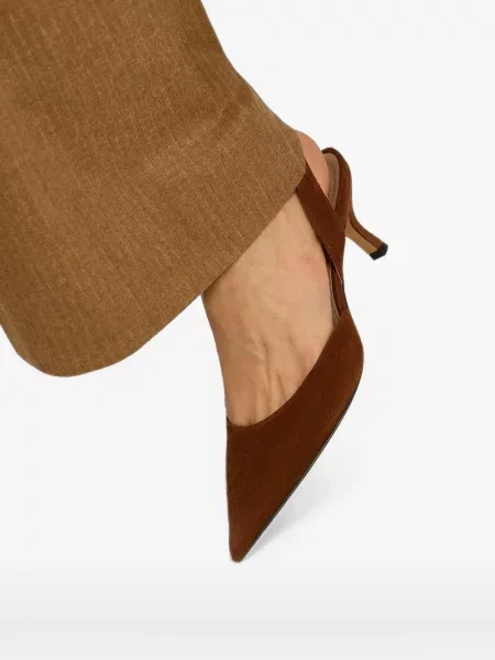 Pantofi cu toc Kiton din piele de căprioară slingback maro