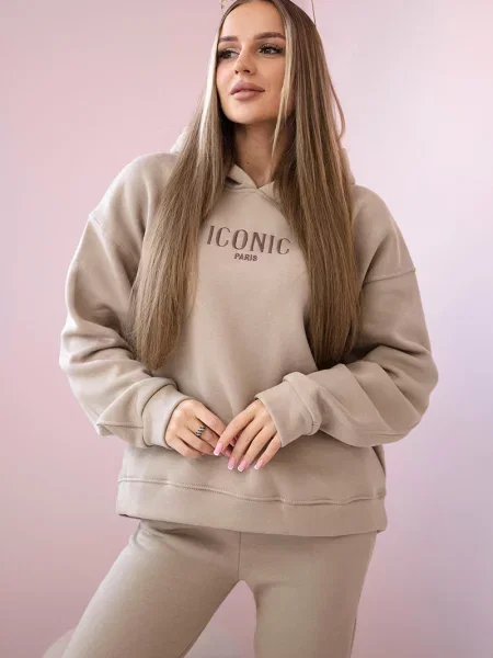 Haftowana bluza Kesi ocieplana beżowa