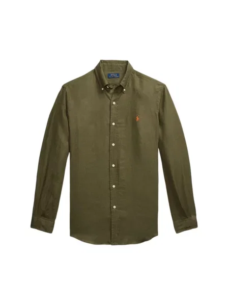 Lniana koszula z lnu Ralph Lauren z długim rękawem zielona
