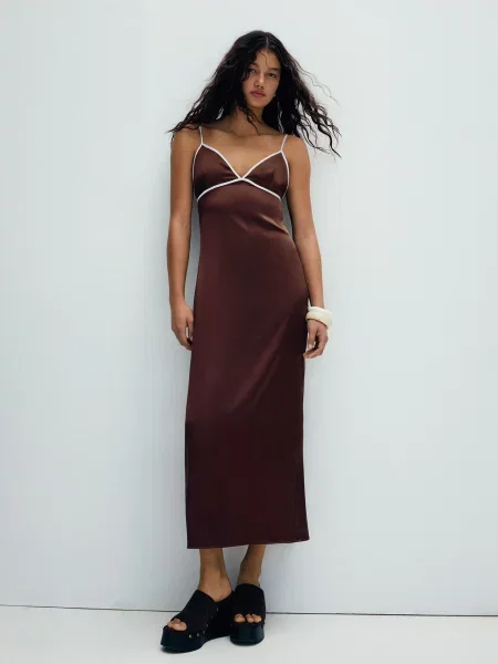 Bershka Rochie ciocolatiu alb
