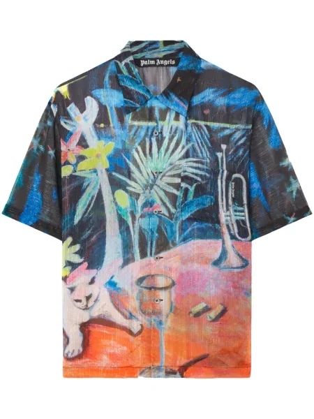 Cămașă Palm Angels din canvas negru