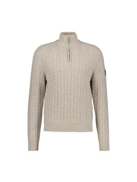 Lniany sweter z golfem Belstaff beżowy