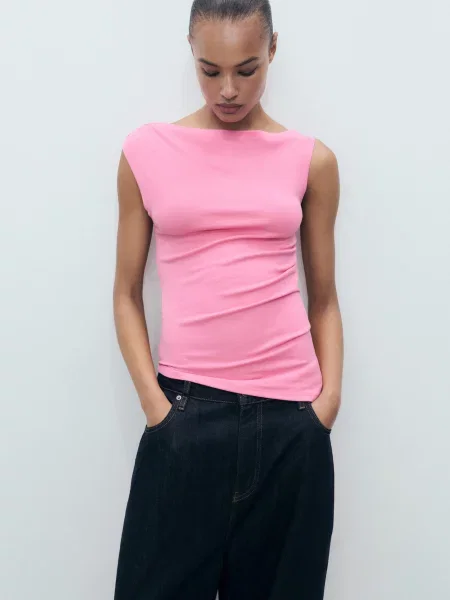 Топ MANGO бавовна/модал рожевий