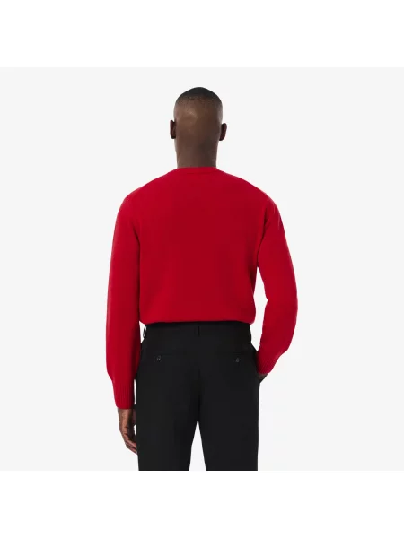 Lacoste Sweter Z Okrągłym Dekoltem Z Wełny Zgrzebnej czerwony