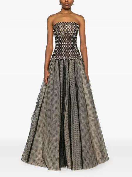 Rochie maxi Dina Melwani cu paiete din tul negru