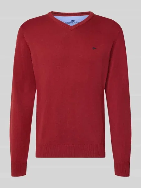 Sweter z dzianiny z haftem z logo Fynch-hatton czerwony