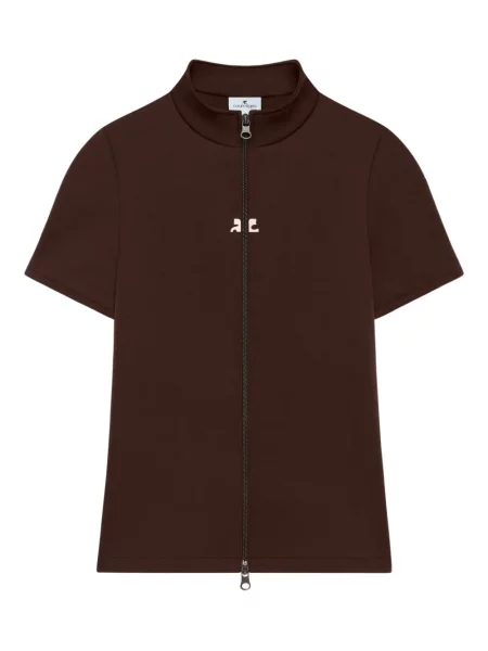 Kołnierzykowy koszulka Courreges brązowa