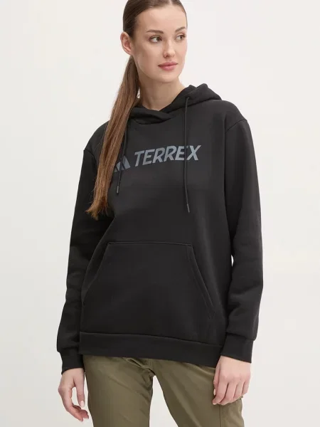 Суичър с качулка Adidas Terrex с качулка с принт черно