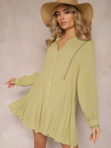 Rochie Cloș Mini în Stil Boho Business verde