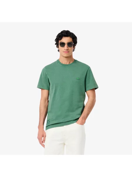 Lacoste T-Shirt Z Grubego Dżerseju Z Efektem Sprania zielony