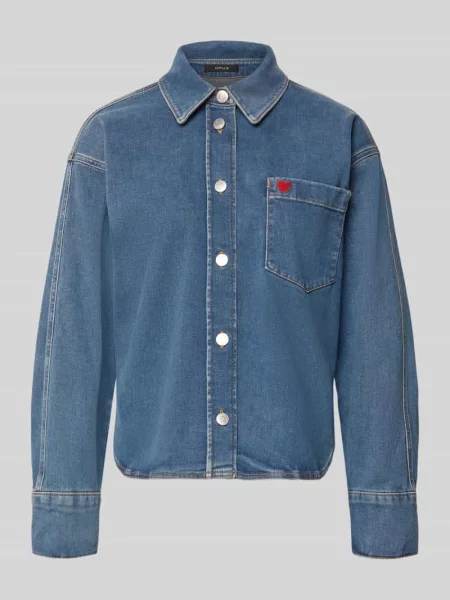Bluzka jeansowa o kroju relaxed fit z Haft Model Falentine' Opus niebieska