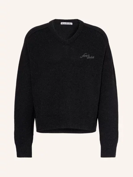 Acne Studios Sweter Z Wełny Wielbłądziej schwarz czarny