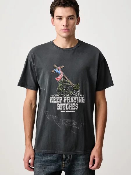 Willy Chavarria KEEP PRAYING BITCHES EASY tricou oversized din pentru bărbați