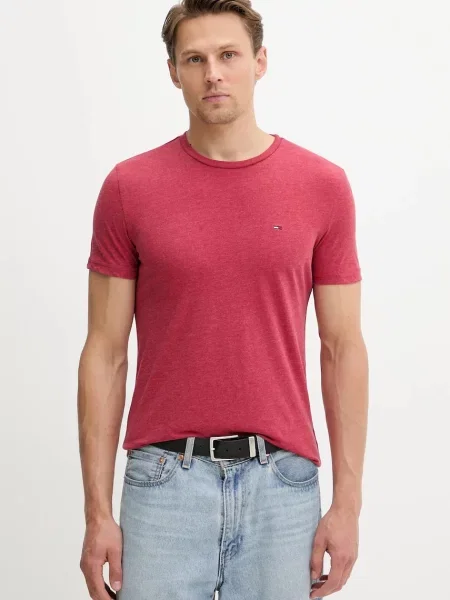Тениска Tommy Jeans бежово с изчистен дизайн червено