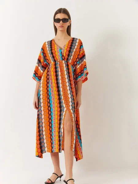 Bianco Lucci Rochie albastru aqua / galben auriu / portocaliu negru