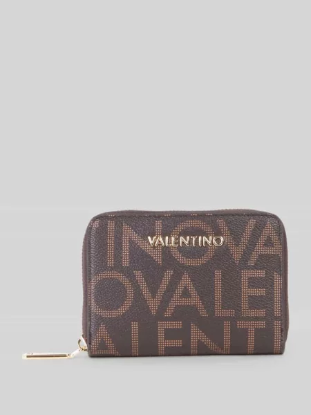 Lniany portfel Valentino Bags z logo brązowy