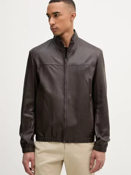 BOSS geacă aviator pentru bărbați de piele BOSS X DAVID BECKHAM maro