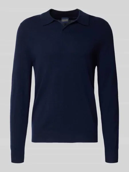 Sweter z dzianiny z kołnierzykiem polo i dekoltem w serek Christian Berg Men granatowa
