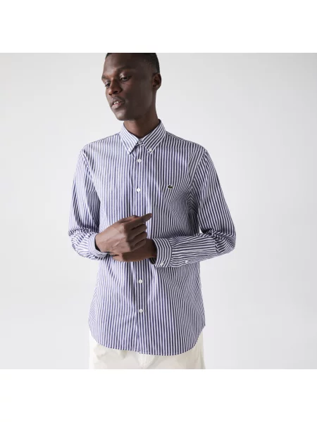 Lacoste Koszula Z Bawełny W Paski Regular Fit szara
