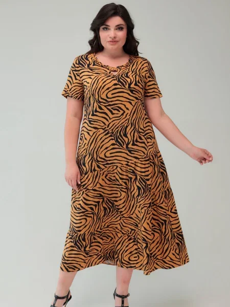 Сукня міді All Posa гірчичний віскоза/модал