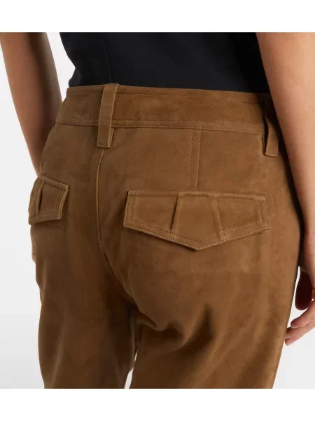 Pantaloni Isabel Marant din piele de căprioară verde