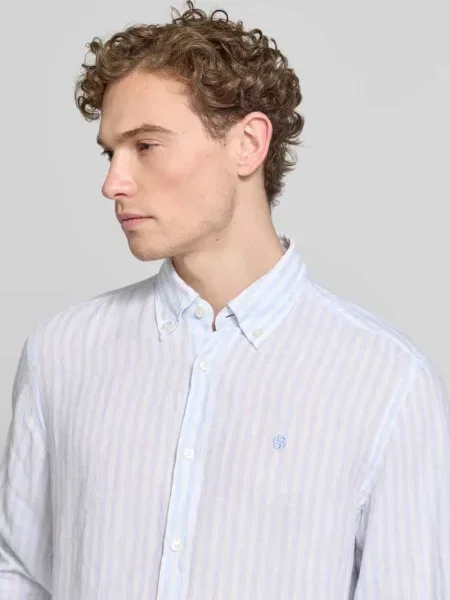 Koszula lniana o kroju regular fit z kołnierzykiem typu button down model H-LIAM-BD' Boss niebieska