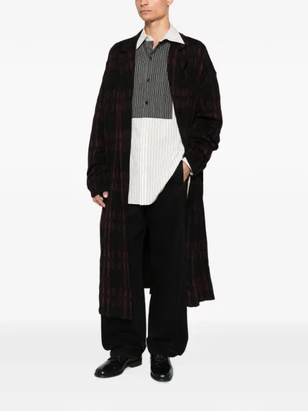 Καρό παλτό Yohji Yamamoto με πέτο μαύρο