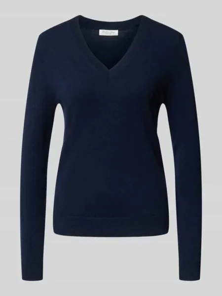 Sweter z dzianiny z dekoltem w serek Christian Berg Woman granatowy