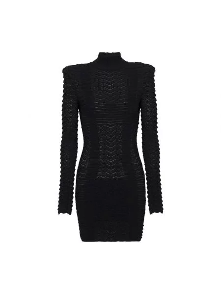 Mała mały sukienka maxi Balmain z wysokim kołnierzem czarna