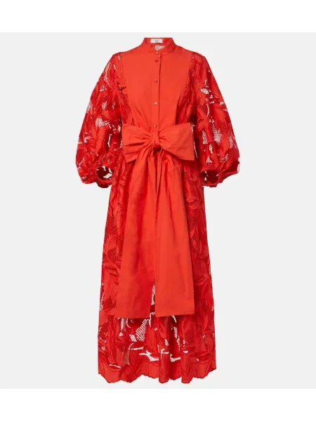 Rochie midi Erdem cu broderie plasă portocaliu