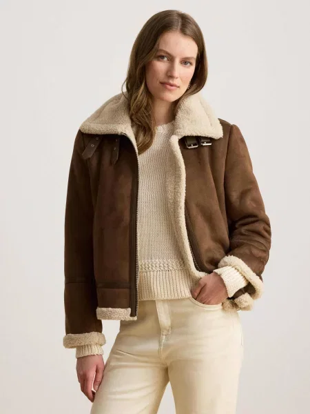 Haină din piele de oaie Lauren Ralph Lauren din piele de oaie maro