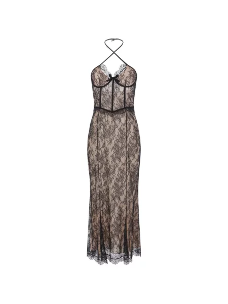 Rochie maxi Alessandra Rich din dantelă cu gât halter negru