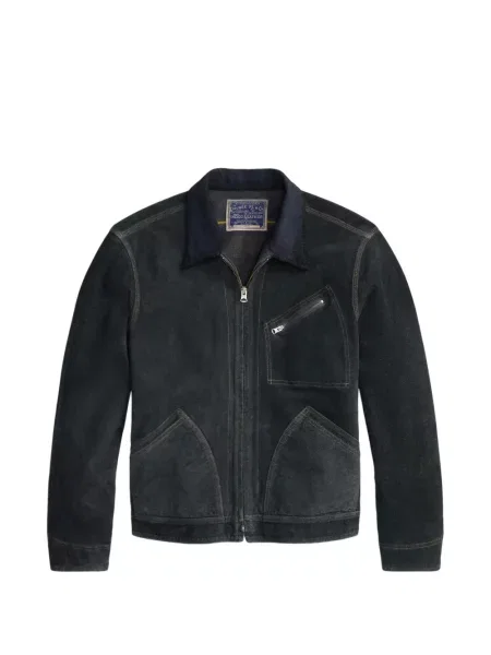 Geacă Ralph Lauren Rrl din piele de căprioară albastru