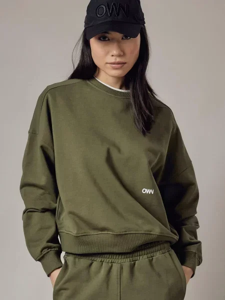 OWN Off With Nature Sweater majica Felpa Girocollo Loose Fit maslinasta