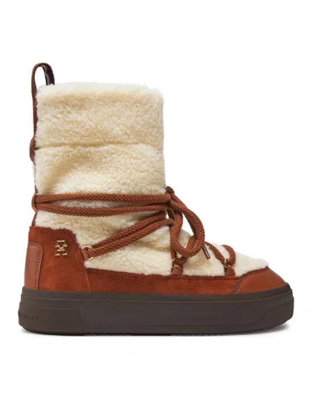 Tommy Hilfiger śniegowce LACE-UP FAUX SHEARLING SNOWBOOT brązowy beżowe