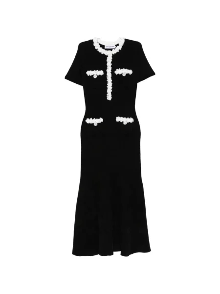 Rochie midi Self-portrait cu model floral tricotate cu aplicații negru