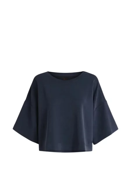 Decupat tricou Boss cu broderie albastru