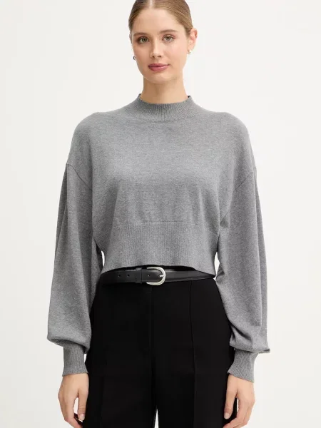 United Colors of Benetton sweter z dodatkiem wełny lekki z półgolfem szary