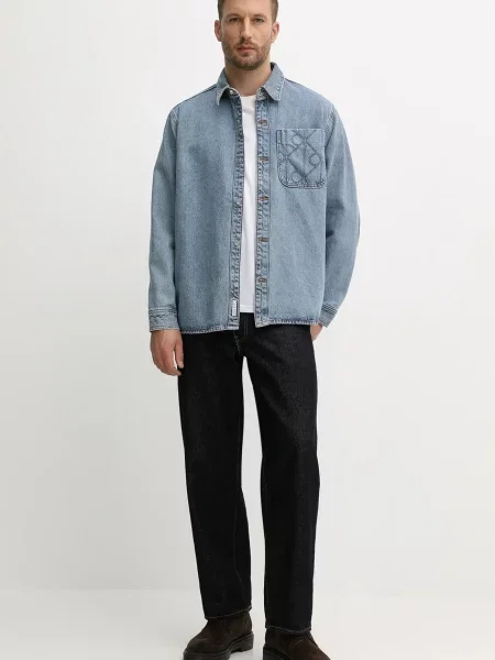 Traper košulja Calvin Klein Jeans relaxed s klasičnim ovratnikom plava