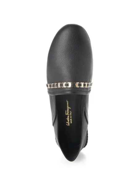 Balerini Ferragamo din piele cu bretele negru