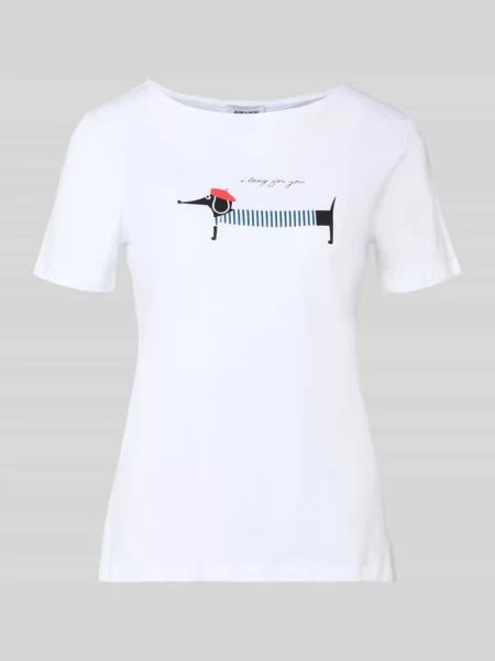 T-shirt z nadrukiem z motywem i okrągłym dekoltem More & More biała