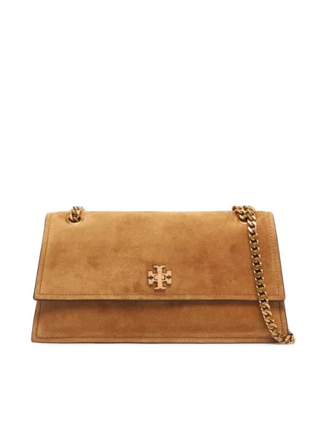 Torbica Tory Burch Kira Turnlock Suede Shoulder Bag smeđa