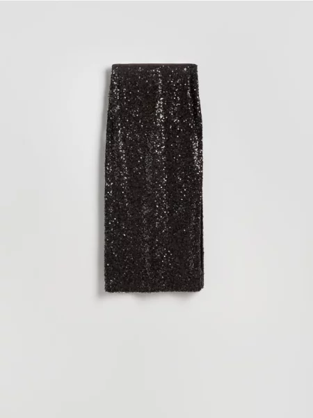 Reserved Fustă midi din paiete maro-închis maro