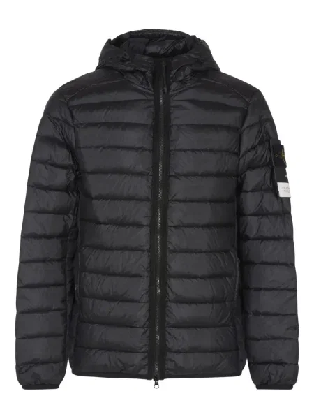 Palton Stone Island cu glugă cu strasuri negru