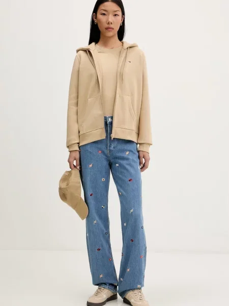 Tommy Jeans jopica z bombažem bež