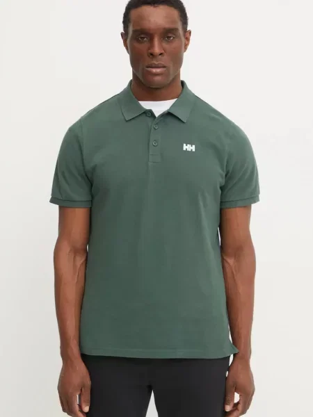 Тениска с яка Helly Hansen с изчистен дизайн зелено