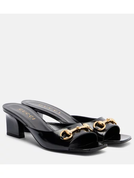 Papuci tip mules Gucci din piele de lac negru