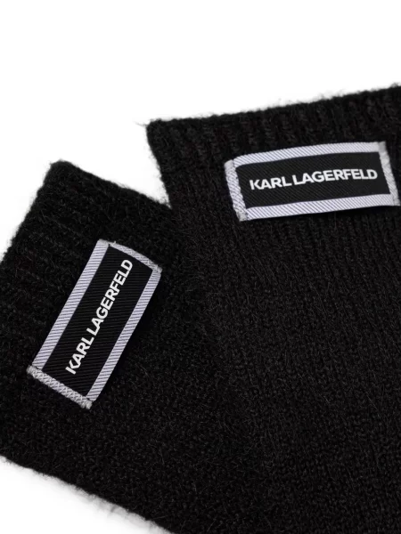 Pletene rukavice Karl Lagerfeld s autogramom crna