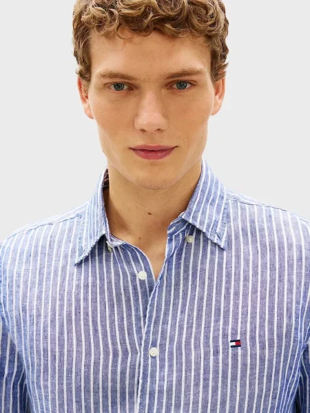 Лляна у смужку сорочка Tommy Hilfiger синя